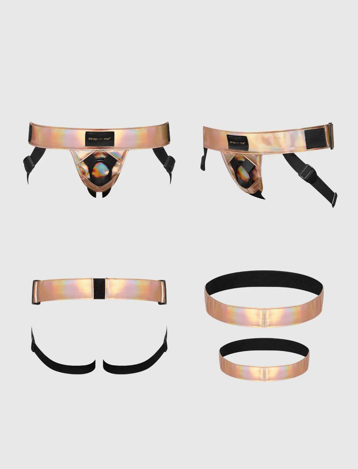 Strap-On-Me Curious Faux Leather Harness - Holographic Rose Gold - Image 6
